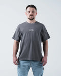 Kingz Box Tee - Front View - Minimalist KINGZ Box Label Chest Logo Pigment Dyed - Grey BJJ T-Shirt