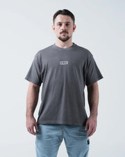 Kingz Box Tee - Front View - Minimalist KINGZ Box Label Chest Logo Pigment Dyed - Grey BJJ T-Shirt
