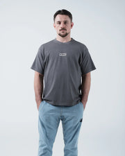 Kingz Box Tee - Front View Hands in Pockets - KINGZ Label Relaxed Fit Boxy Silhouette - Grey BJJ T-Shirt