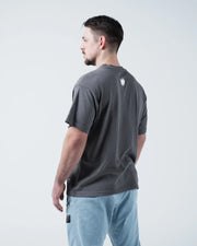 Kingz Box Tee - Back View - Clean Back Crown Logo Minimal Design Pigment Dyed Cotton - Grey BJJ Tee