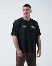 Kingz JJ Dept Tee - Torso Front View - JIU JITSU DEPARTMENT Kingz Badge Dual Chest Print - Black BJJ Tee