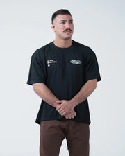 Kingz JJ Dept Tee - Front Hands Clasped View - Dual Chest Vintage JJ Dept Kingz Badge Graphics - Black BJJ