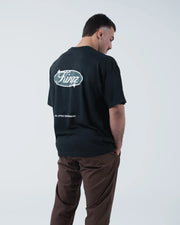 Kingz JJ Dept Tee - Upper Back Angle View - Kingz Oval Badge Back Print Jiu Jitsu Department - Black BJJ Tee