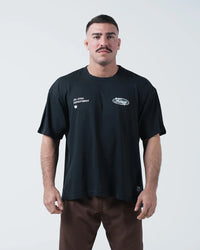 Kingz JJ Dept Tee - Front View - Jiu Jitsu Department Oval Badge Dual Chest Graphics - Black BJJ Tee