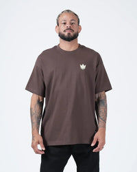 Kingz No Days Off Tee - Front View - Cream Crown Logo Chest Graphic Heavyweight Cotton - Mocha BJJ Tee
