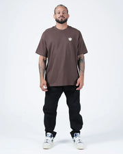 Kingz No Days Off Tee - Front Straight Stance Full Body - Mocha Brown Oversized Crown Logo BJJ T-Shirt