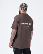 Kingz No Days Off Tee - Back View - No Days Off Cream Text Crown Logo Back Print - Mocha Brown BJJ Tee
