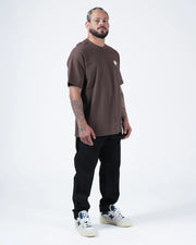 Kingz No Days Off Tee - Front Full Body Relaxed Stance - Mocha Brown Crown Logo Heavyweight BJJ Tee