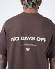 Kingz No Days Off Tee - Back Graphic Closeup - No Days Off Champion Mindset Slogan Crown Logo - Mocha BJJ