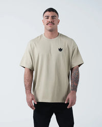 Kingz No Days Off Tee - Front View - Crown Logo Chest Graphic Heavyweight Cotton - Latte BJJ T-Shirt