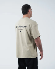 Kingz No Days Off Tee - Back Side Profile - No Days Off Statement Back Print Crown Logo - Latte BJJ Tee