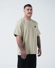 Kingz No Days Off Tee - Torso Front Angle - Crown Logo Detail Heavyweight Oversized Fit - Latte BJJ Tee