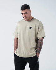 Kingz No Days Off Tee - Front Lifestyle View - Crown Logo Latte Tee Worn Casual Champion Mindset BJJ
