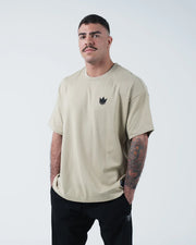 Kingz No Days Off Tee - Front Relaxed Stance - Kingz Crown Chest Logo Heavyweight Cotton - Latte BJJ T-Shirt