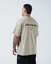 Kingz No Days Off Tee - Back Three Quarter View - No Days Off Back Print Worn - Latte BJJ Heavyweight Tee