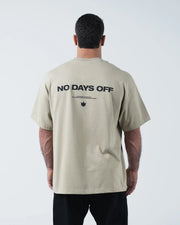 Kingz No Days Off Tee - Back View - No Days Off Text and Crown Logo Back Print - Latte BJJ Cotton Tee