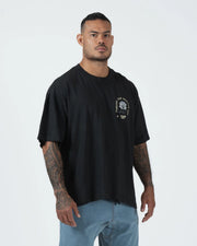 Kingz Gentle Art Tee - Upper Body Front Crop - Pursue The Gentle Art Stand Out Chest Logo - Black BJJ