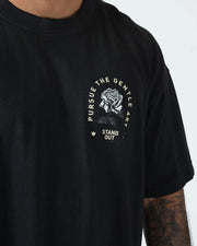 Kingz Gentle Art Tee - Chest Graphic Macro Detail - Pursue The Gentle Art Rose Stand Out Text - Black BJJ
