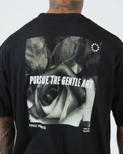 Kingz Gentle Art Tee - Back Graphic Macro View - Pursue The Gentle Art Rose Photo Heavy Lies Crown - Black BJJ