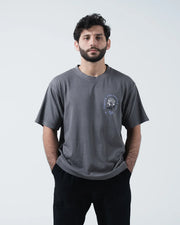 Kingz Gentle Art Tee - Model Front Full Body - Rose Chest Graphic Worn View - Grey Pigment BJJ Tee