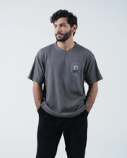 Kingz Gentle Art Tee - Lifestyle Front View - Hands Relaxed Pose - Grey Pigment Dye BJJ Casual Tee