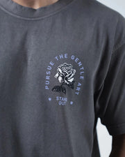 Kingz Gentle Art Tee - Chest Graphic Closeup - Pursue The Gentle Art Rose Stand Out - Grey BJJ Tee