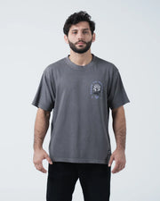 Kingz Gentle Art Tee - Front View - Pursue Gentle Art Rose Chest Graphic - Grey BJJ Tee