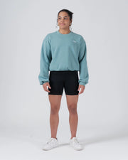 Kingz Script Women's Crewneck - Full Body Front View - Cropped Fit and Chest Script - Dusty Teal - Women's BJJ Crewneck