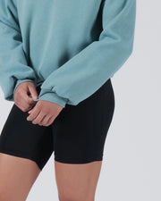 Kingz Script Women's Crewneck - Cuff Detail View - Balloon Sleeve and Cropped Hem - Dusty Teal - Women's BJJ Crewneck