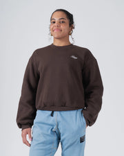 Kingz Script Women's Crewneck - Front View - Kingz Script Chest Logo and Cropped Fit - Earthy Brown - Women's BJJ Crewneck