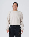 Kingz Script Women's Crewneck - Front Worn View - Balloon Sleeve Cropped Fit - French Oak - Women's BJJ Crewneck