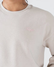 Kingz Script Women's Crewneck - Chest Logo Close Up - Pink Embroidered Kingz Script - French Oak - Women's BJJ Crewneck