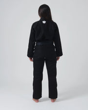 Kingz Kore V2 Women's BJJ Gi Black - Full Body Back View Female Athlete Crown Logo Upper Back Women's Fitted Cut