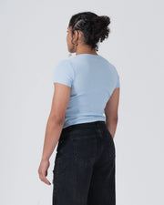 Kingz Kore Women's Baby Tee - Back View - Rear Three-Quarter Fitted Drape - Baby Blue Women's BJJ Tee [color:Baby Blue]