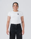 Kingz Kore Women's Baby Tee - Worn View - Crown Chest Logo Fitted Front - White Women's BJJ Tee [color:White]
