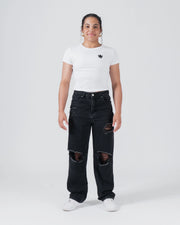 Kingz Kore Women's Baby Tee - Lifestyle Shot - Full Body Front Outfit - White Women's BJJ Tee [color:White]