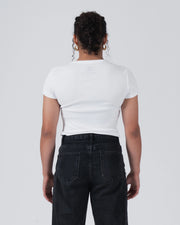 Kingz Kore Women's Baby Tee - Back View - Rear Fit with Back Logo - White Women's BJJ Tee [color:White]