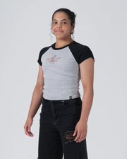 Kingz Gentle Art Club Women's Baby Tee - Worn View - Three-Quarter Raglan Fitted Look - Grey Women's BJJ Tee