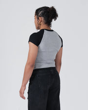 Kingz Gentle Art Club Women's Baby Tee - Back View - Rear Raglan Fitted Drape - Grey Women's BJJ Tee