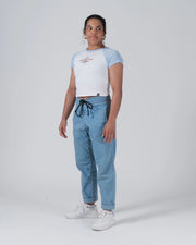 Kingz Gentle Art Club Women's Baby Tee - Lifestyle Shot - Full Body Front Outfit - White Women's BJJ Tee