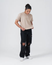 Kingz Women's Heavyweight Tee - Lifestyle Shot - Full Body Dynamic Pose - French Oak Women's BJJ Tee