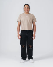 Kingz Women's Heavyweight Tee - Lifestyle Shot - Full Body Standing Outfit - French Oak Women's BJJ Tee