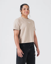 Kingz Women's Heavyweight Tee - Lifestyle Shot - Smiling Front Casual Pose - French Oak Women's BJJ Tee