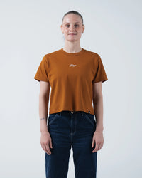 Kingz Women's Heavyweight Tee - Worn View - Kingz Script Chest Embroidery - Vintage Orange Women's BJJ Tee