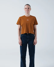 Kingz Women's Heavyweight Tee - Lifestyle Shot - Full Body Front Outfit - Vintage Orange Women's BJJ Tee
