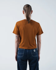 Kingz Women's Heavyweight Tee - Back View - Model Rear Fit and Silhouette - Vintage Orange Women's BJJ Tee