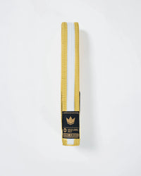Kingz Gold Label V2 Kids Belt - Yellow with White Stripe - Youth BJJ Rank Belt Brazilian Jiu-Jitsu