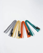 Kingz Gold Label V2 Kids Belt White Stripe - Group View All Colors Fanned - Youth BJJ Belt Set