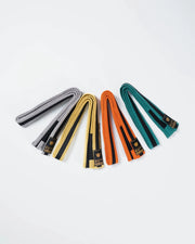 Kingz Gold Label V2 Kids Belt Black Stripe - Group View All Colors Fanned - Youth BJJ Belt Set
