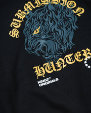 Kingz Submission Hunter Youth Hoodie - Graphic Detail Close Up - Blue Lion Face Print - Black - Youth BJJ Hoodie [color:Black]